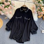 Retro Blouse Manufacturer - Liu Ming 2024 Women Loose Puff Sleeve Front Button Decoration