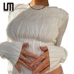 Basic Tee Tops Manufacturer - Liu Ming Y2K Women Casual Ruched Long Sleeve Skinny