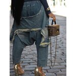 Denim Pant Manufacturer - Custom Logo Women Harem Ripped Hip Hop Punk Elastic Waist Washed