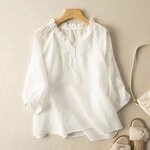 V-Neck Retro Shirt Manufacturer - 2026 Women Summer Breathable Solid Casual Embroidered Top