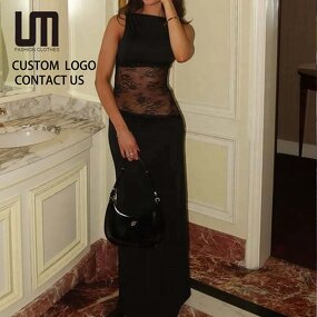 Evening Dress Manufacturer - 2026 Sleeveless Lace Patchwork Black Backless Hollow Out