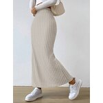 Knitted Maxi Skirt Manufacturer - Liu Ming Women Fall Winter High Waist Striped Slim Slit