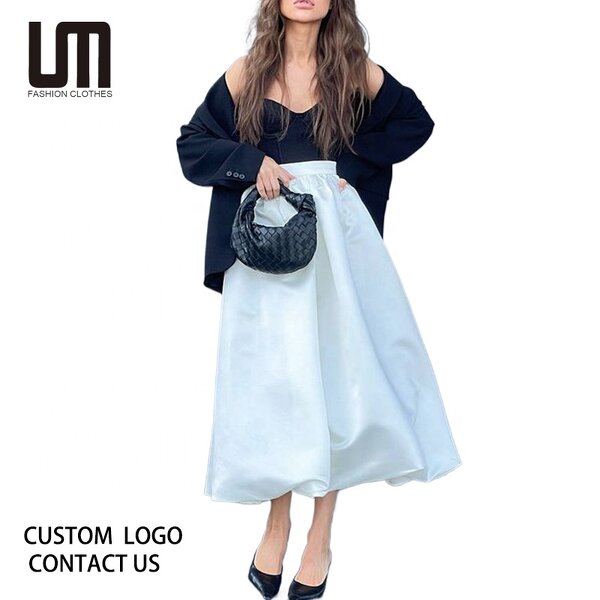 Long Midi Skirts Manufacturer - Liu Ming Women Elegant Party White Ball Gown High Waist Pleated
