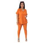 Women Two Piece Set Manufacturer - Liu Ming Custom Logo Printed V Neck T Shirt + Pants