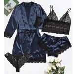 Pajama Set Manufacturer - Liu Ming 2025 Women Sleep Lounge Lace Satin Suspender 4 Piece
