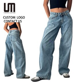 Denim Pants Manufacturer - 2025 Women Y2K Loose Straight Low Waist Button Pocket OEM ODM