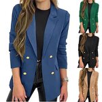 Women Casual Blazer Manufacturer - 2026 Solid-Color V-Neck Lapel Double Breasted Long-Sleeved