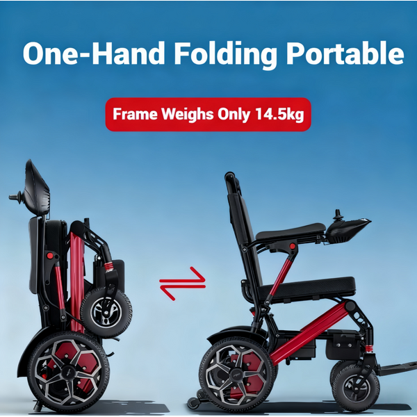 Electric Wheelchair Manufacturer - Ultra Light Aluminium Alloy Red 12A Lithium Battery Portable for Elderly