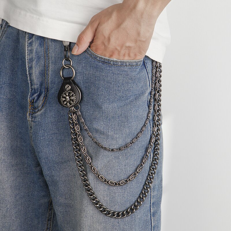 Waist Chain Manufacturer - Trendy Mens Motorcycle Punk Hip Hop Leather Skull Pants