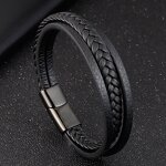 Bangle Bracelet Manufacturer - Stainless Steel Black Color Leather Mens Jewelry