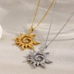 Pendant Necklace Manufacturer - Vintage Sun Flame Diamond Punk Hip Hop Stainless Steel