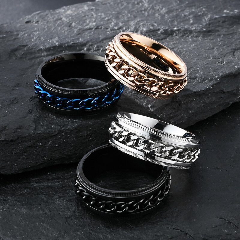 Spinner Ring Manufacturer - Gold Black Embossed Rotating Cool Mens Jewelry