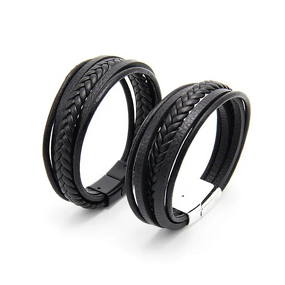 Leather Bracelets Manufacturer - Handmade Black Braided Customize Mens Wholesale