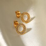Stud Earrings Manufacturer - Cubic Zirconia Hollow Out Ring Stainless Steel Women