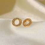 Stud Earrings Manufacturer - Cubic Zirconia Hollow Out Ring Stainless Steel Women