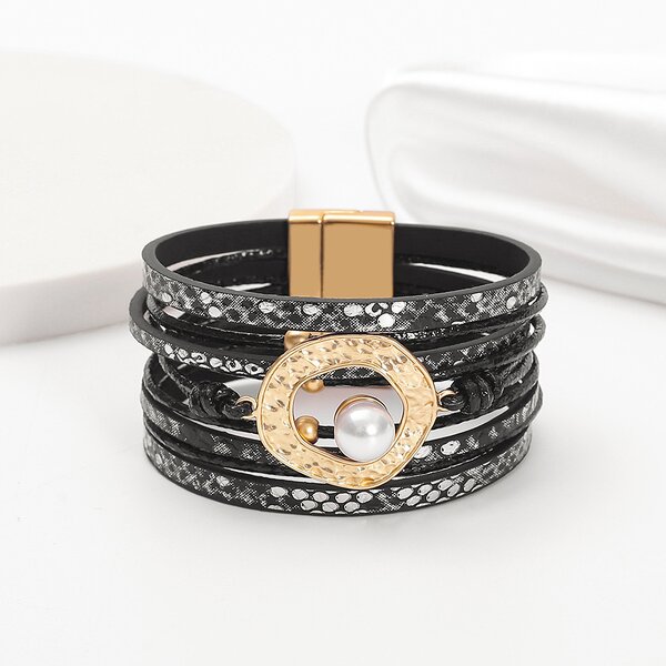 Rhinestone Bracelet Manufacturer - Hand-woven Leather Cord Magnet Clasp Women