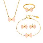 Jewelry Set Manufacturer - 18K Gold Zircon Butterfly Bow Stud Earrings Ring Anklet