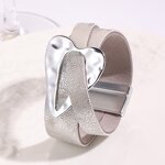 Leather Bracelet Manufacturer - Big Heart Charm Handmade Wide Women Gift Hot