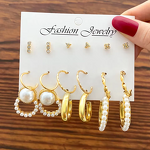 Drop Earrings Set Manufacturer - Geometric Pearl Circle Gold Zinc Alloy Trendy