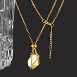 Pendant Necklace Manufacturer - Natural Empty Cage Crystal Mesh Bag Stainless Steel Women