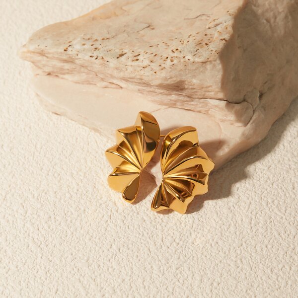 Stud Earrings Manufacturer - Floral Petal Gold Silver Big Matte Half Flower Women