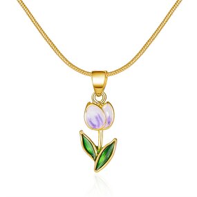Pendant Necklace Manufacturer - Romantic Flower Gold Plated Yellow Diamond Tulip Girls