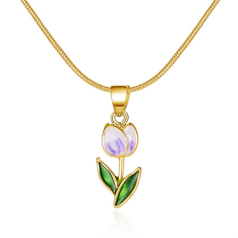 Pendant Necklace Manufacturer - Romantic Flower Gold Plated Yellow Diamond Tulip Girls