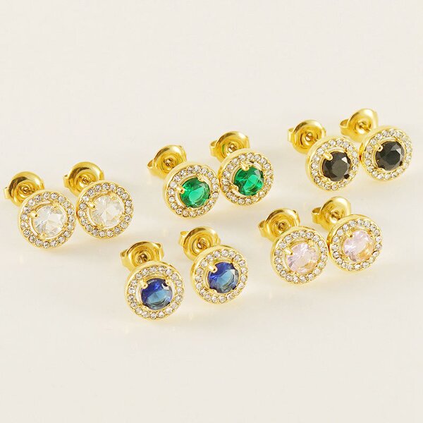 Stud Earrings Manufacturer - Stainless Steel Zircon Turquoise Multi-Color Women