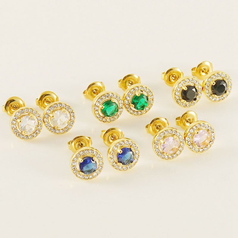 Stud Earrings Manufacturer - Stainless Steel Zircon Turquoise Multi-Color Women
