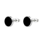 Stud Earrings Manufacturer - Stainless Steel Black Round Inlay Mens 2 Pcs