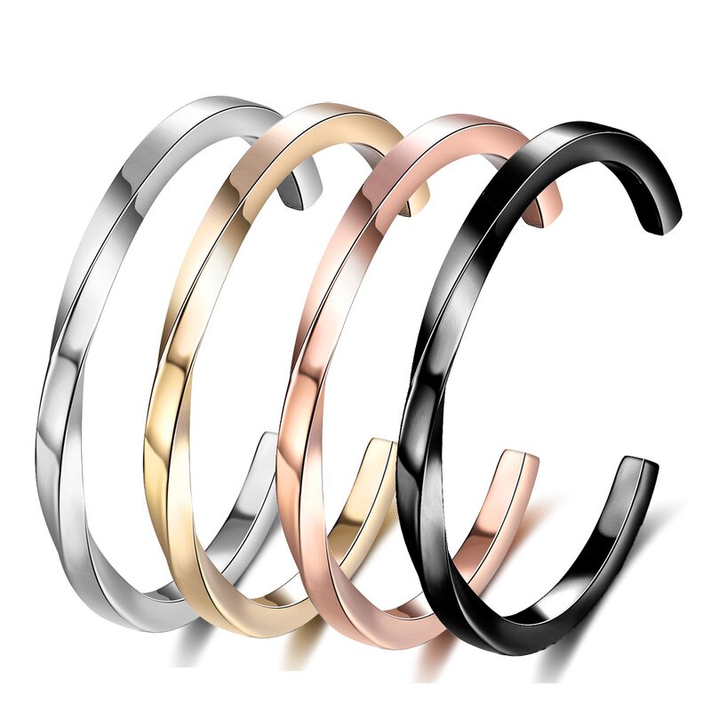 Bangle Bracelet Manufacturer - C-Shaped Open Stainless Steel Smooth Twisted Titanium
