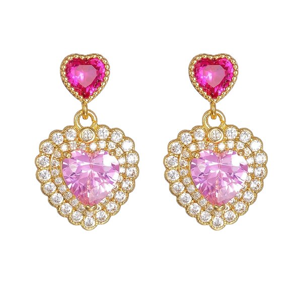 Stud Earrings Manufacturer - Heart Cut White Pink Crystal Micro Pave Wedding Gift
