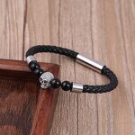 Leather Bracelet Manufacturer - Ghost Head Zircon Glass Stone Unisex Stainless Steel