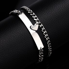 Bracelet Set Manufacturer - 316L Stainless Steel Hollow Heart Couple Silver Chain