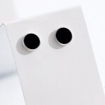 Stud Earrings Manufacturer - Stainless Steel Black Round Inlay Mens 2 Pcs