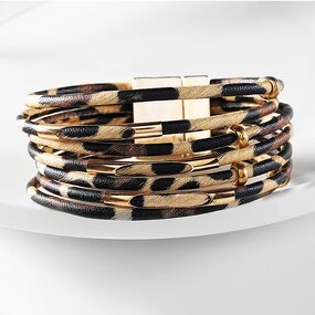 Leather Bracelet Manufacturer - Leopard Print Multi Layer Wrap Magnet Beaded