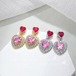 Stud Earrings Manufacturer - Heart Cut White Pink Crystal Micro Pave Wedding Gift