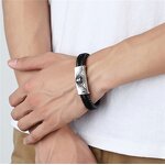 Leather Bracelet Manufacturer - Punk Braided Skull Titanium Steel Mens Wholesale