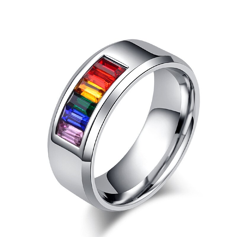 Stainless Steel Ring Manufacturer - 8MM Colorful Zirconia Rainbow Crystal Couple