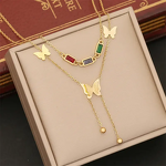 Jewelry Set Manufacturer - 3pcs Zircon Butterfly Necklace Bracelet Hoop Earrings Women
