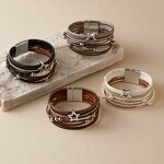 Leather Bracelet Manufacturer - Punk Magnetic PU Multi-layer Bohemian Diamond Women