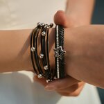Leather Bracelet Manufacturer - Punk Magnetic PU Multi-layer Bohemian Diamond Women