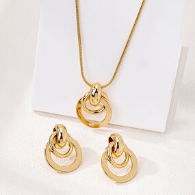 Jewelry Set Manufacturer - Vintage Gold Geometric Circle Necklace Earrings Daily