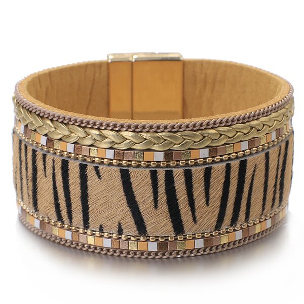 Leather Bracelet Manufacturer - Leopard Zebra Tiger Fur Wide Wrap Women Fashion
