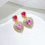 Stud Earrings Manufacturer - Heart Cut White Pink Crystal Micro Pave Wedding Gift