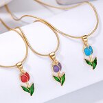 Pendant Necklace Manufacturer - Romantic Flower Gold Plated Yellow Diamond Tulip Girls