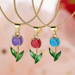 Pendant Necklace Manufacturer - Romantic Flower Gold Plated Yellow Diamond Tulip Girls