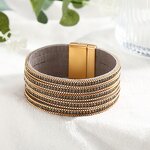 Leather Bracelet Manufacturer - Wide Diamond Magnetic Clasp Exaggerated Fashion