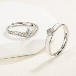 Couple Rings Manufacturer - Princess Knight Silver Plated Zircon Engagement Resizable