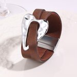 Leather Bracelet Manufacturer - Big Heart Charm Handmade Wide Women Gift Hot